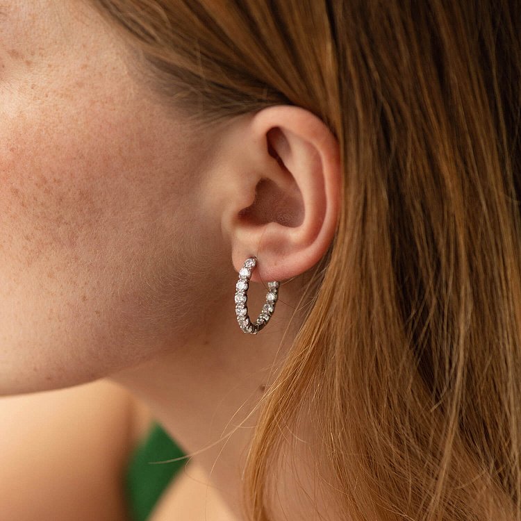 Серебряные серьги - кольца с фианитами 087610б от ювелирного магазина Оникс - 5