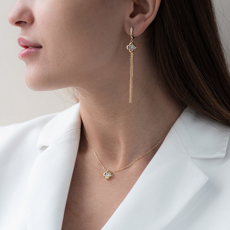 Колье "Клевер" в желтом золоте (фианит) кол01126 от ювелирного магазина Оникс - 1