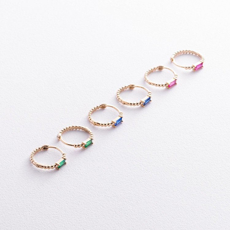 Золотые серьги - кольца "Аннабель" с зелеными фианитами с08500 от ювелирного магазина Оникс - 5