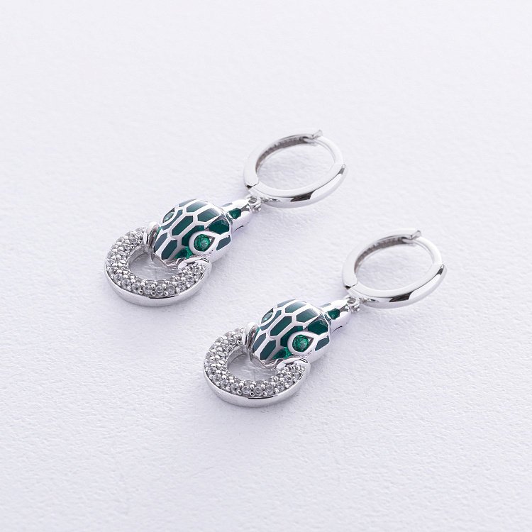 Золоті сережки "Змії" (емаль, фіаніт) с08696 від ювелірного магазину Онікс - 4