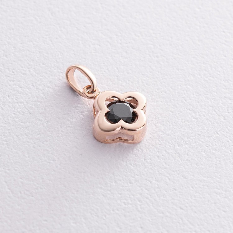 Золотая подвеска "Клевер" (черный фианит) п02816 от ювелирного магазина Оникс