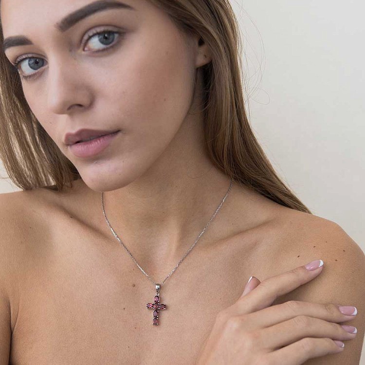 Срібний хрестик зі спессартином 131893 від ювелірного магазину Онікс - 3