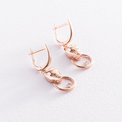 Золотые серьги "Пантера" (фианиты) с07196 №5