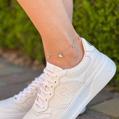 Серебряный браслет "Клевер и шарики" на ногу 141543 №2