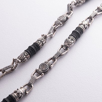 Чоловічий срібний ланцюжок "Вовки" з ебеновим деревом 812 №15