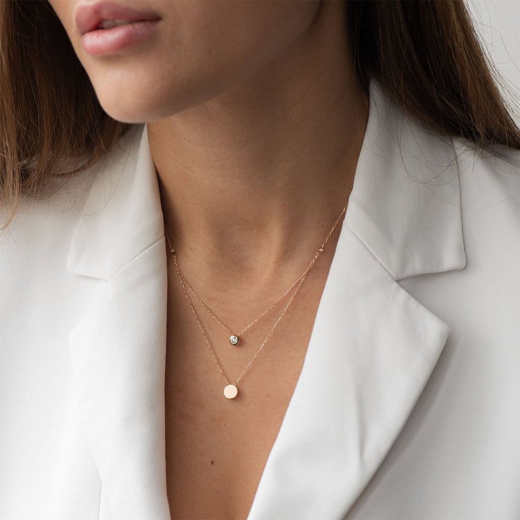 Кольє "Маленьке коло" з одним фиіанітом (червоне золото) кол01719 від ювелірного магазину Онікс