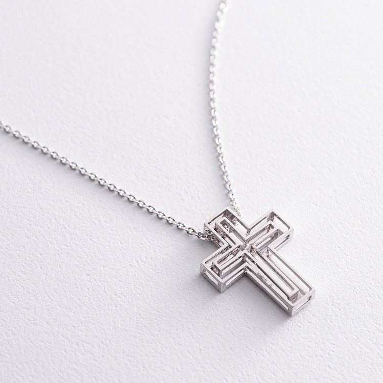 Кольє "Хрестик" у білому золоті з діамантами 116001121 від ювелірного магазину Онікс - 2