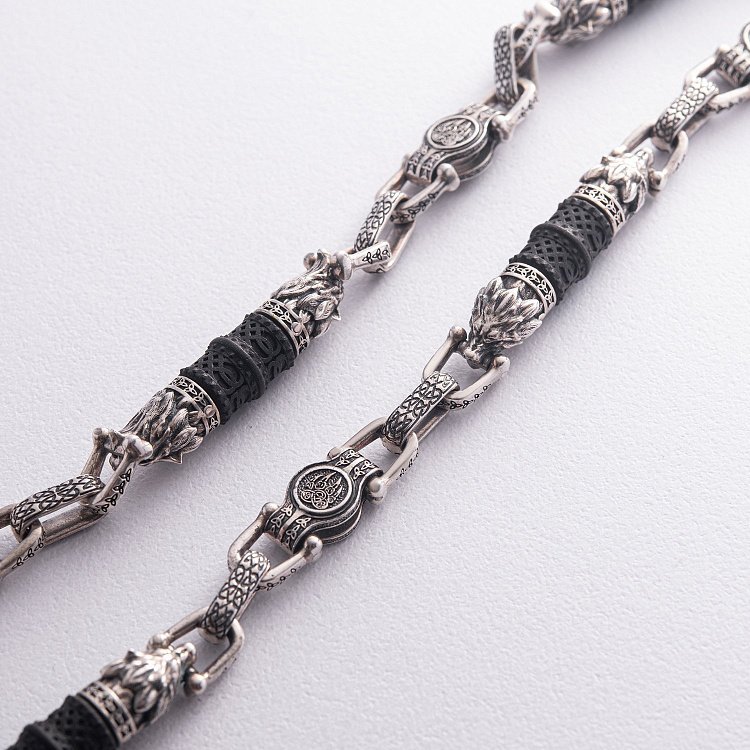 Чоловічий срібний ланцюжок "Вовки" з ебеновим деревом 812 від ювелірного магазину Онікс - 15