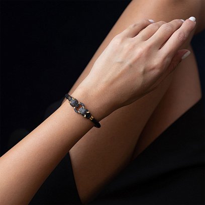 Каучуковий браслет в золоті "Пантери" з фіанітами б02363 №2