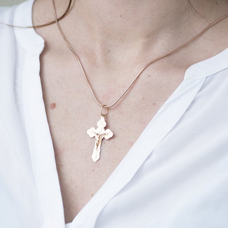 Золотой православный крестик п02286 от ювелирного магазина Оникс - 2