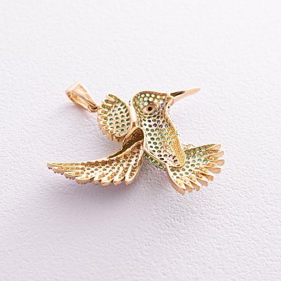 Золотой кулон "Колибри" (разноцветные фианиты) п03646 №3