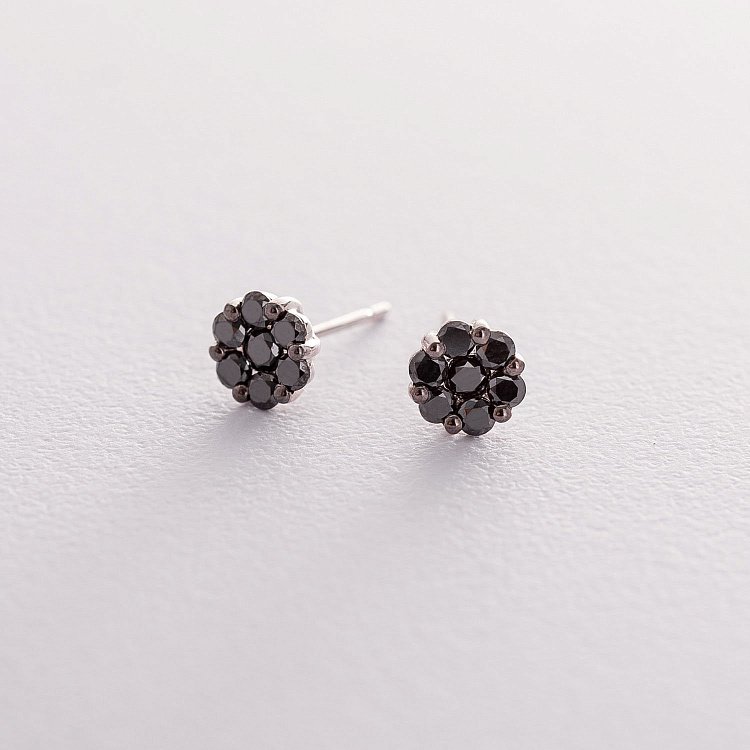 Золоті сережки-пусети з чорними діамантами сб0079ca від ювелірного магазину Онікс