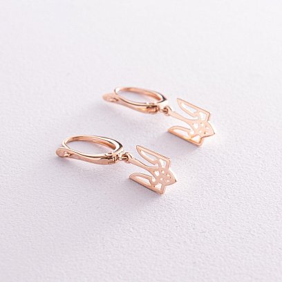 Сережки "Герб України - Тризуб" у червоному золоті с07948 №2