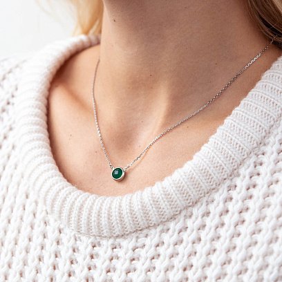 Колье с зеленым ониксом в серебре 18845 №2