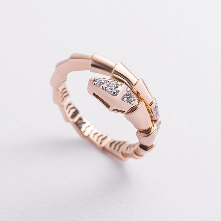 Каблучка "Змія" в червоному золоті (фіаніти) к08386 від ювелірного магазину Онікс