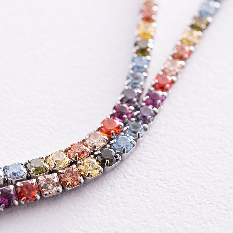 Серебряное колье "Разноцветное" с фианитами 181262 от ювелирного магазина Оникс - 5