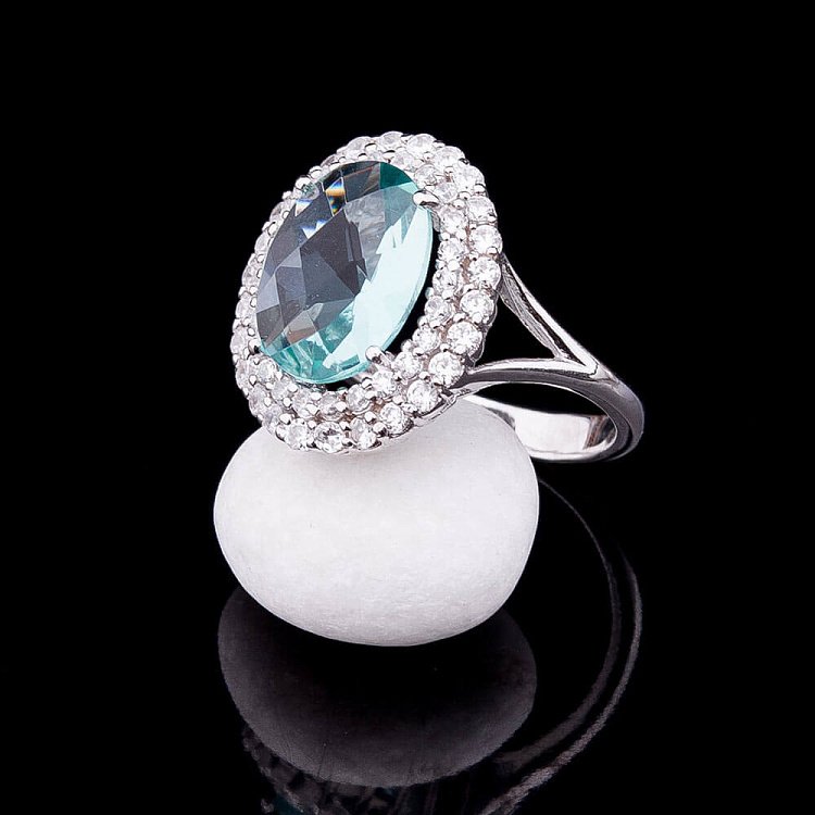 Кольцо с голубого фианитами к1 от ювелирного магазина Оникс - 3