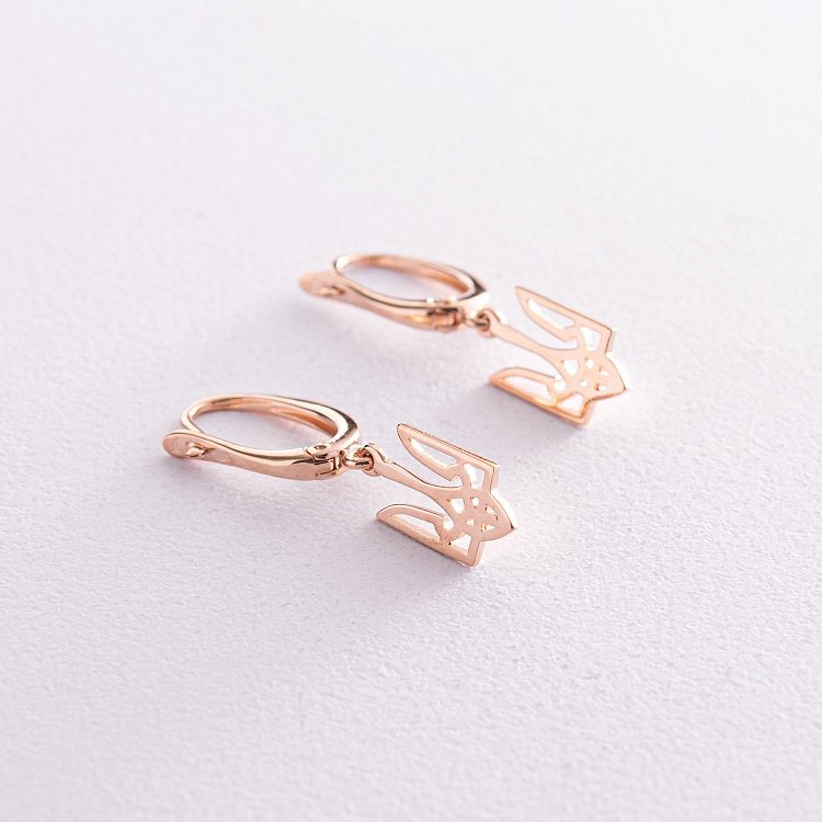 Сережки "Герб України - Тризуб" у червоному золоті с07948 від ювелірного магазину Онікс - 1