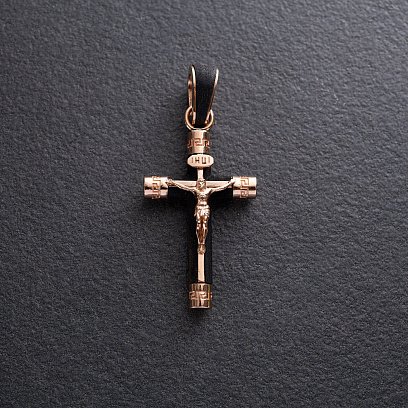 Чоловічий православний хрест "Розп'яття. Врятуй та Збережи" з ебенового дерева та золота п03473 №4