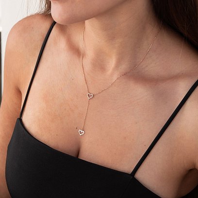 Золоте кольє "Сердечка" з фіанітами кол02013 №2