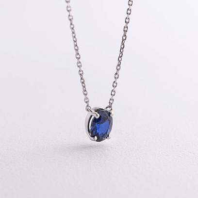 Серебряное колье с синтетическим сапфиром 8188р-HSPH