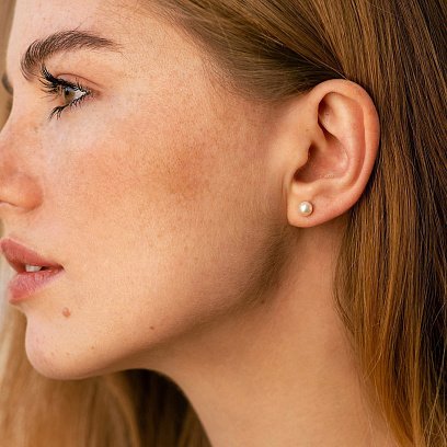 Серьги - пусеты с жемчугом (красное золото) с08893 №2