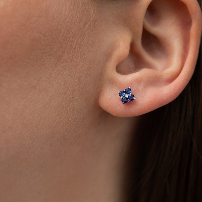 Золоті сережки - пусети (діаманти, сапфіри) сб0622lg №4