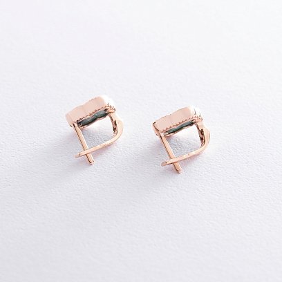 Серьги "Клевер" в красном золоте (малахит) с06829 №3