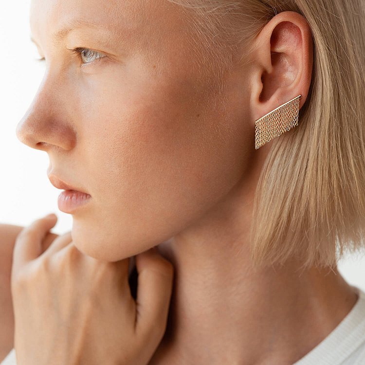 Золотые серьги - клаймберы "Камилла" с цепочками с07965 от ювелирного магазина Оникс - 8