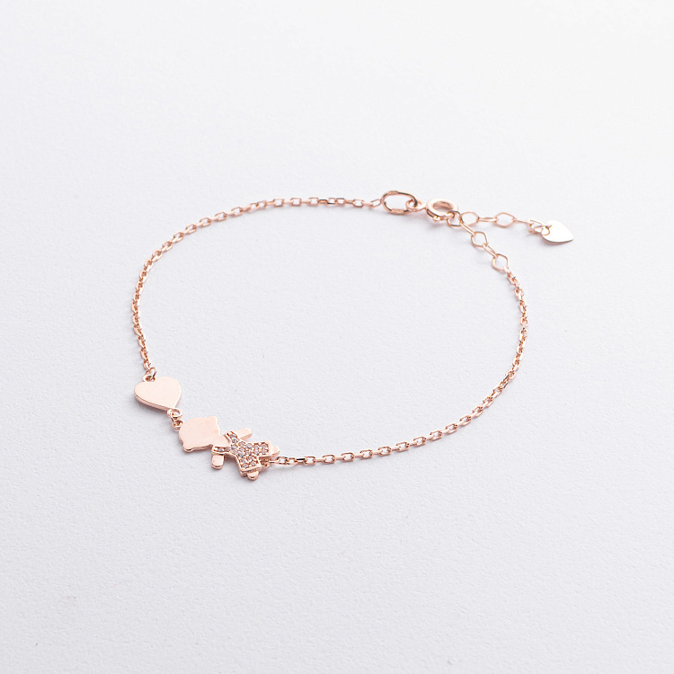 Браслет "Хлопчик і сердечко" у червоному золоті (фіаніти) б05652 від ювелірного магазину Онікс