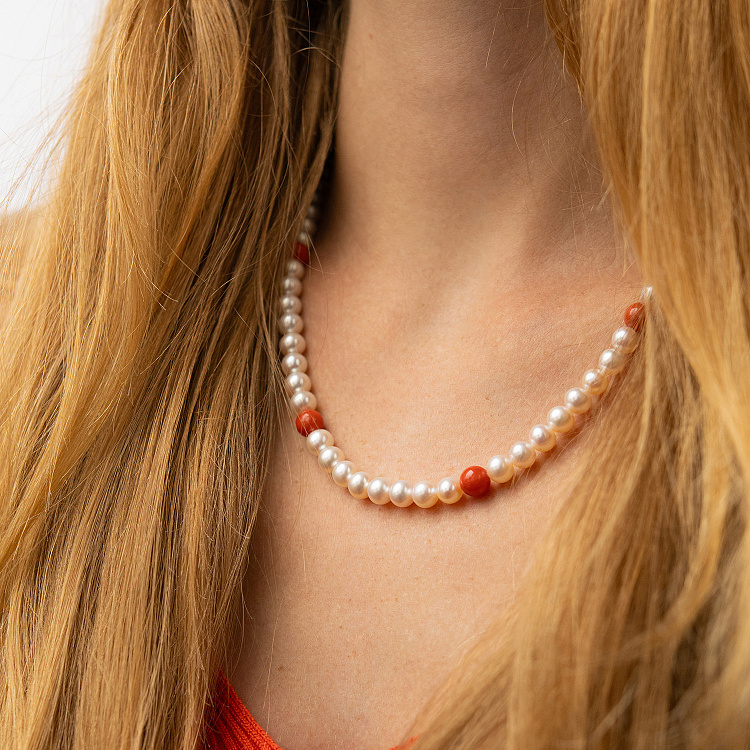 Намисто з перлів та коралу (золота застібка) бус015ж від ювелірного магазину Онікс - 3