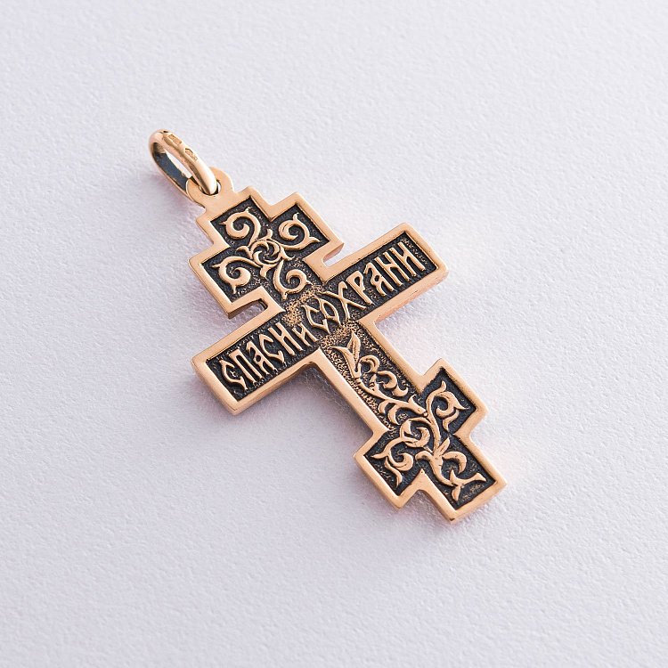 Золотой православный крест с распятием п00787 от ювелирного магазина Оникс - 1