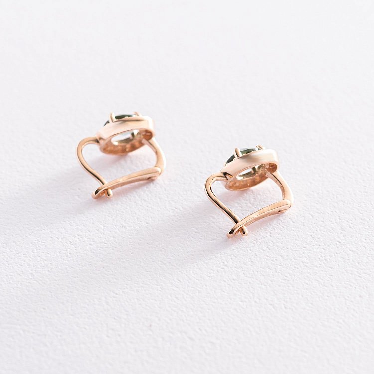 Золоті сережки з зеленими і білими фіанітами с07464 від ювелірного магазину Онікс - 4