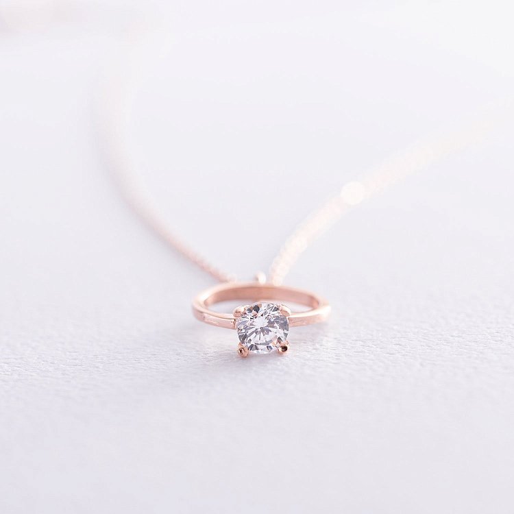 Золотое колье с помолвочным кольцом (фианит) кол00989 от ювелирного магазина Оникс - 2