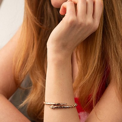 Жесткий браслет "Змея" в красном золоте (фианиты) б05434 №2