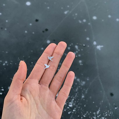 Золоті сережки-пусети "Літаючі пташки" с06408 №6