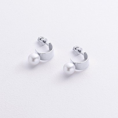 Сережки - пусети "Дарла" з перлами (біле золото) с09076 №5