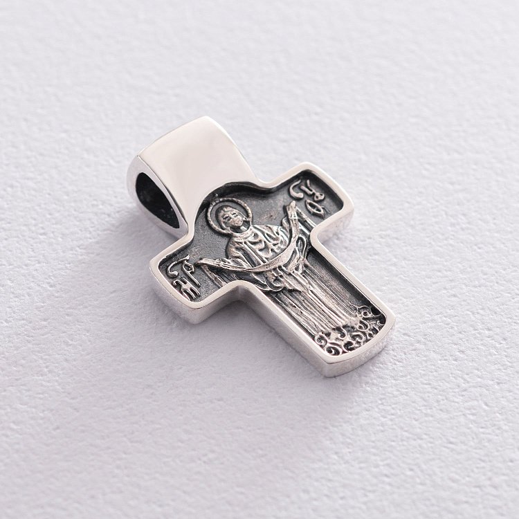 Серебряный крест "﻿Спас Нерукотворн​ый. Святитель Николай. Покров Пресвятой Богородицы" с чернением 132402 от ювелирного магазина Оникс - 4