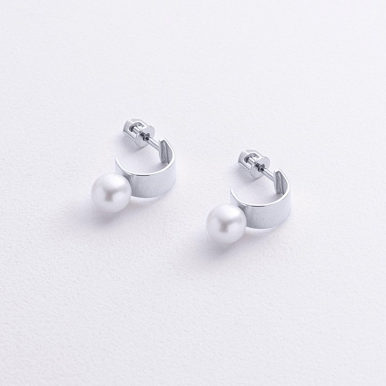 Сережки - пусети "Дарла" з перлами (біле золото) с09076 від ювелірного магазину Онікс - 4