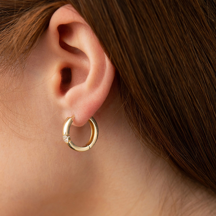 Золотые серьги-кольца с фианитом с06456 от ювелирного магазина Оникс - 8