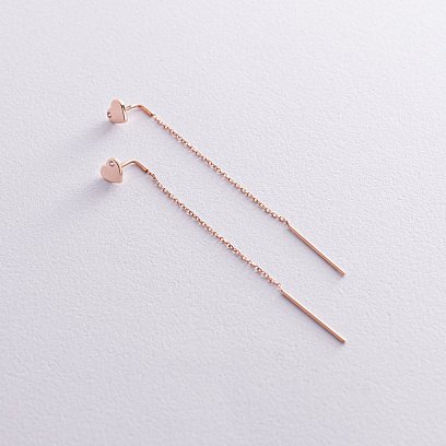 Золоті сережки - протяжки "Сердечки" з фіанітами с08256 №2