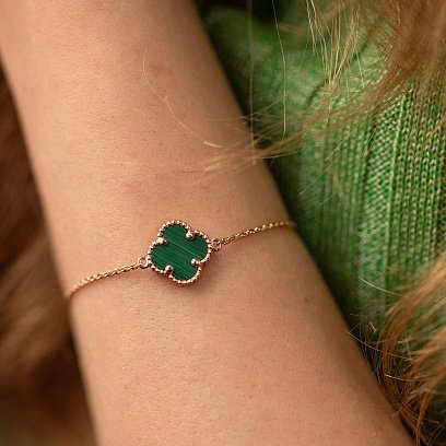 Браслет "Конюшина" в червоному золоті (малахіт) б04565 №4