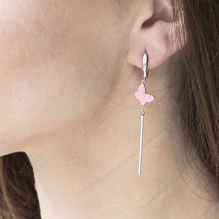 Срібні сережки "Метелики" з емаллю 122174 від ювелірного магазину Онікс - 3