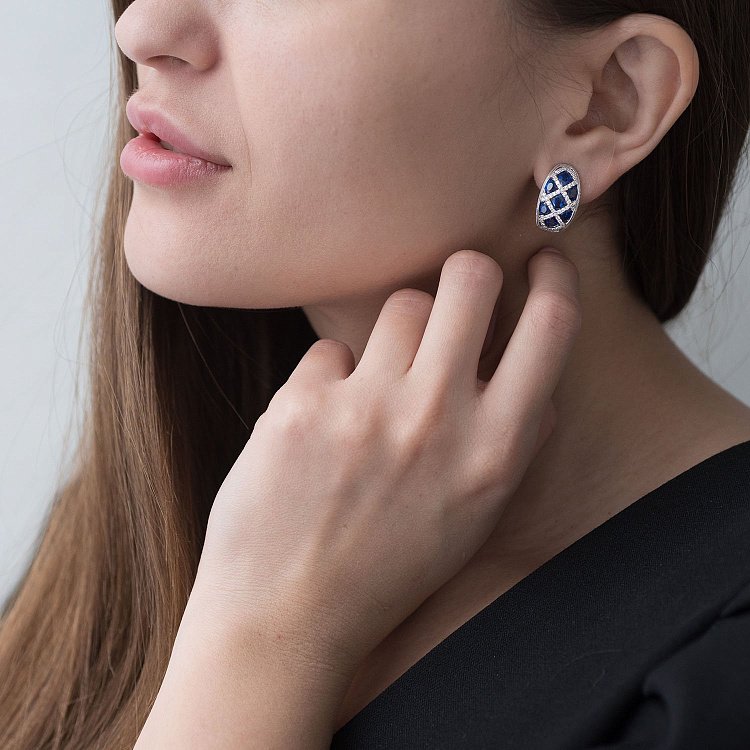 Золоті сережки з синіми сапфірами і діамантами doubs927 від ювелірного магазину Онікс - 1