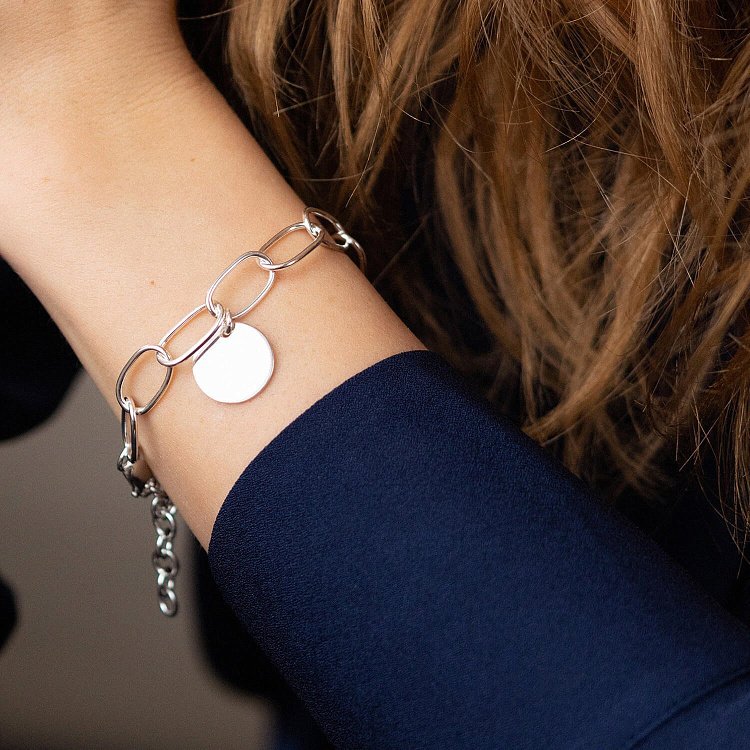 Срібний браслет "Ланцюжок з монетками" (можливе гравіювання) 141626 від ювелірного магазину Онікс - 1