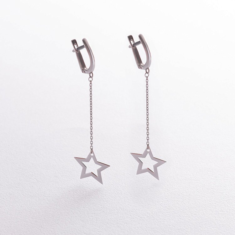 Серебряные серьги "Звездочки на цепочке" 902-01376 от ювелирного магазина Оникс