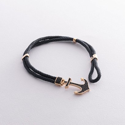 Каучуковый браслет в золоте "Якорь" с фианитами б02368 №3