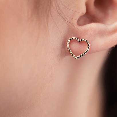 Серьги - пусеты "Сердечки" в красном золоте с08445 №4