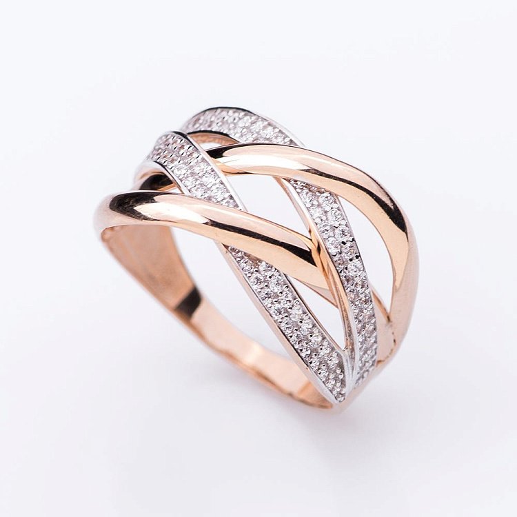 Золотое кольцо с фианитами к04957 от ювелирного магазина Оникс