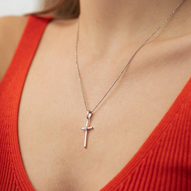 Золотой крестик с фианитом п01871 от ювелирного магазина Оникс - 3